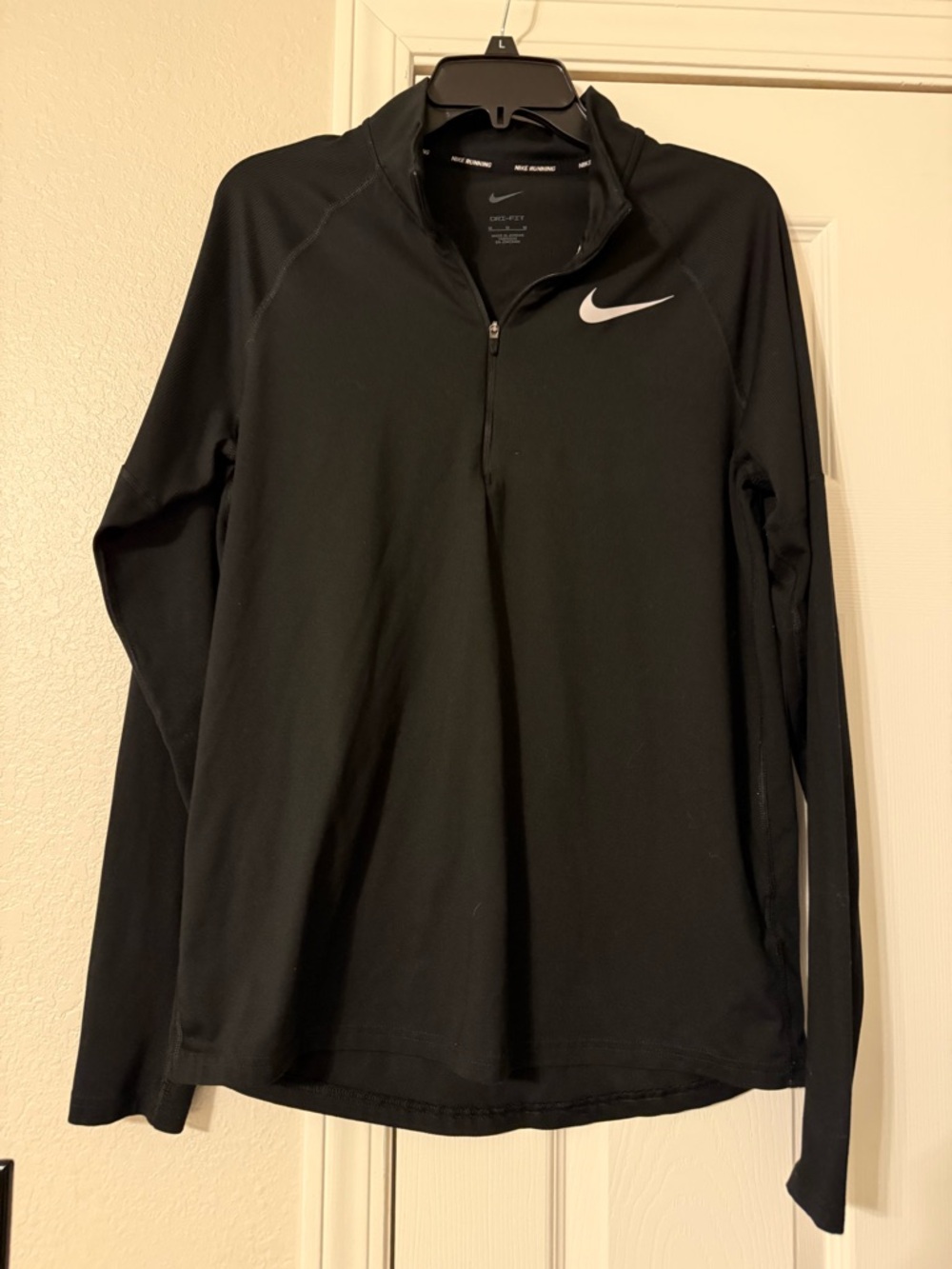 Nike Black Long Sleeve Half-Zip Top with White Swoosh - Running Long Sleeve